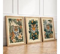 Tiger in the Jungle Tropical Set of 3 Framed Wall Art Prints A4
