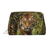 Tiger in The Jungle Zipper Closure Leather Portable Waterproof Cosmetic Bag for Home Travel to Organize Toiletries Sundries
