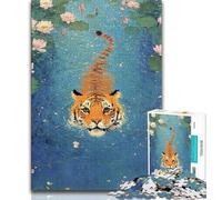 Tiger in The Pond Jigsaw Puzzles for Adults 1000 Piece,Challenging Game Gifts for Is Ideal As A Gift for The Whole Family (50x75cm)