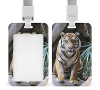 Tiger in The Zoo ID Badge Holder with Lanyard Vertical Badge Reel Clip Durable Clear Window Name Tag ABS Plastic Push-Pull Design ID Card Holder for Office, Nurses, Employees