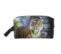 Tiger in the Zoo Prints Large Makeup Bag Makeup Pouch with Handle, Portable Simple Travel Makeup Organizer Case for Women