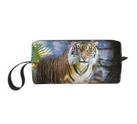 Tiger in the Zoo Prints Travel Makeup Bag Makeup Pouch, Portable Simple Zippered Makeup Organizer Case for Women