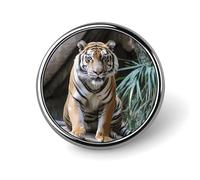 Tiger in The Zoo Round Lapel Pin Brooch Badge Cute Tie Tack Pin for Hats, Clothing, Bags Unique Fashion Accessories Gift for Men & Women, Circular, Aluminum, no gemstone
