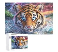 Tiger in Water with Colorful Storm Sky 1000 Piece Jigsaw Puzzle for Couples Home Puzzle Collaboration Strategic Thinking Gift for Romance 1000 PCS