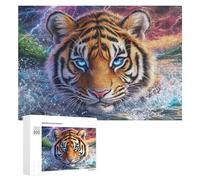Tiger in Water with Colorful Storm Sky 300 Piece Jigsaw Puzzle for Adults Indoor Brain Workout Logical Mastery Gift for Challenge Lovers 300 PCS