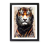 Tiger In Watercolour No.2 Framed Print for Living Room Bedroom Home Office Décor, Wall Art Picture Ready to Hang, Black A4 Frame (34 x 25 cm)