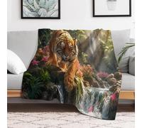 Tiger in Waterfall Paradise Printed Sofa Throw 60"x80" for Bed And Couch | Decorative bed throw: full-colour printed design, for bed and couch; easy to fold, carry and store.