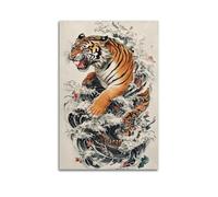 Tiger in Waves Wall Art, Oriental Print, Cultural Poster, Artistic Canvas Picture Artistic Wall Mural Modern Hanging Decor Poster20x30inch(50x75cm)