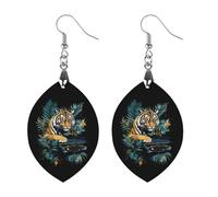 Tiger Is Playing Piano Wooden Earrings Artistic Wood Pendants Vintage Earring Hooks Jewelry for Women Apricot Shaped
