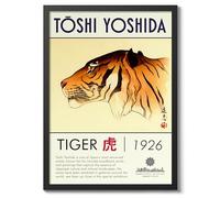 Tiger Japanese Woodblock Print, Modern Poster Japan Wall Art Exhibition Ukiyo-E Home Decor, Archival Matte, A4 (Black Frame) - 29.7x21cm