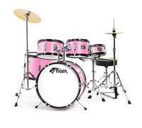 Tiger JDS14-PK Junior 5-Piece Drum Kit, For Ages 3-10, Snare, Toms, Bass Drum, Bass Drum Pedal, Hi-Hat, Crash Cymbals, Throne and Sticks All Included, Pink