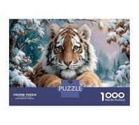 Tiger Jigsaw Puzzle for Game 1000 Pieces Snow-Dusted Forest Anxiety Relief Secret Santa Small Gift Idea for Couples 38x26cm/1000pcs