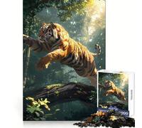 Tiger Jump Over Tree Trunk Adults Puzzles 1000 Piece Jigsaws Brain Teaser Home Pastime Image Assembly Memorable Gift 50x75cm
