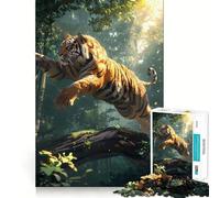 Tiger Jump Over Tree Trunk Jigsaw 1000 Pieces for Teenagers Mind Exercise Toy Relaxing Fun Design Assembly Perfect Present 38x26cm