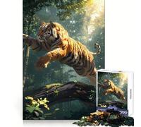 Tiger Jump Over Tree Trunk Jigsaw 1000 Pieces for Teenagers Mind Exercise Toy Relaxing Fun Design Assembly Perfect Present 38x26cm