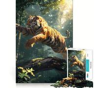 Tiger Jump Over Tree Trunk Puzzle for Teenagers 1000 Pieces Strengthen Memory Stress Free Smooth Edge 38x52cm
