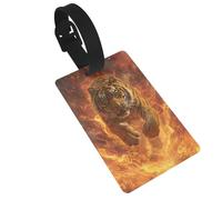 Tiger Jumping from Fire Luggage Tags Name Id Label Suitcase Tags, Ideal for Travel Cruise Backpacks Bag