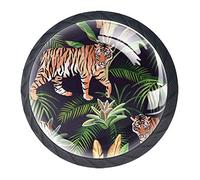 Tiger Jungle Animal and Tropical Leaves Cabinet Door Knobs Handles Pulls Cupboard Handles Drawer Wardrobe 4pcs