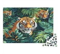 Tiger Jungle Art-Wild Animal Illustration Style Puzzles for Adults 1000 Pieces in Vibrant Colours Favourites Jigsaw Jungle Tigers As A Logic Skill Puzzle for Beautiful Decoration Puzzle 52x38cm/1000pc