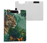 Tiger Jungle Clipboard a4 Clip Board Foldover Document Folder Files for Paperwork with Clips Lightweight Plastic
