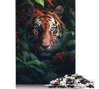 Tiger Jungle Flowers 1000 Piece Jigsaw Puzzle Family Fun Jigsaws for Adults And Challenging Game,stress Relief Games And Unique Gifts 1000pcs (38x26cm)