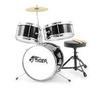 Tiger Junior Kids Drum Kit, 3 Piece Beginners Childrens Drum Set with Snare, Tom, Bass Drum, Bass Drum Pedal, Cymbal and Sticks - Black