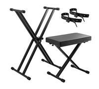 Tiger KAP-PK2 Keyboard Stand with Securing Straps & Stool Pack - Height Adjustable Double Braced X-Frame Keyboard Stand and Piano Stool Package