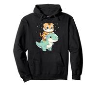 Tiger Kitten Riding T-Rex Dinosaur Graphic Pullover Hoodie