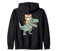 Tiger Kitten Riding T-Rex Dinosaur Graphic Zip Hoodie