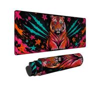 Tiger Large Mouse Pad, Vibrant Artistic Stars Stripes Orange Rubber Smooth XL Stitched Edge Mousemat Idea for Home Office Desk Laptop Gamers Gift 12x32 Inch