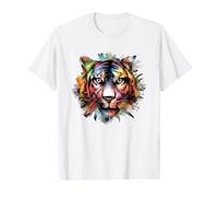 Tiger Large Predatory Cat Watercolour Animal Value Graphic T-Shirt, Men, White, M