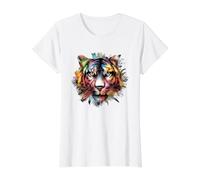 Tiger Large Predatory Cat Watercolour Animal Value Graphic T-Shirt, Women, White, M