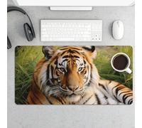 Tiger Laying on The Grass Gaming Mouse Pad 12x24 Inch Desk Pad Protector Waterproof Non-Slip Rubber Base Keyboard Mat Extra Large Desktop Mat for Office Home Computer Laptop Table Accessory