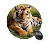 Tiger Laying on The Grass Gaming Mouse Pad Funny Mousepad with Non-Slip Rubber Base Cute Mouse Pads for Desk for Women Small Portable Mouse Mat for Laptop Mini Computer Mousepads 7.8x7.8 Inches