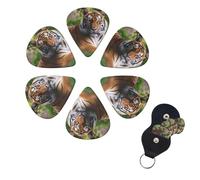 Tiger Laying on the Grass Guitar Picks 6 Pack 3 Different Thickness Celluloid Guitar Plectrums with Guitar Pick Holder Personalized Guitar Pick for Acoustic Guitar, Electric Guitar, Bass, Ukulele