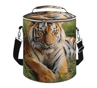 Tiger Laying on The Grass Lunch Bag 15L, Insulated Picnic Basket with Leakproof Design - Large Cooler Tote for Camping, Beach, Hiking & Groceries