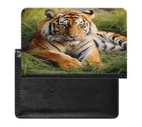 Tiger Laying on The Grass Passport Holder Passport Wallet Document Organizer Protector PU Leather Card Slot Travel Accessories