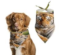 Tiger Laying on The Grass Pet Scarf Adjustable Pet Accessories Triangular Scarf Washable Floral Print Puppy Bib Bandana Stylish Comfortable Cat Scarves for Holiday Scarfs