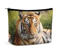 Tiger Laying on The Grass Printed Bag Large Capacity Cosmetic Bags