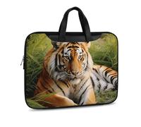 Tiger Laying on The Grass Printed Leather Shoulder Messenger Bag Briefcase for Men Women Travel Business Office Hangbag Laptop Pack Crossbody
