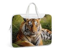 Tiger Laying on The Grass Printed Leather Shoulder Messenger Bag Briefcase for Men Women Travel Business Office Hangbag Laptop Pack Crossbody