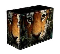 Tiger Leather Rectangle Pencil Holder, Pen Cup Desk Organizer for School Office Dorm, Stationery Storage Box, Student Appreciation Gift(5.9 x 4.3 x 2.7 in)