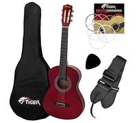 Tiger Left Handed 3/4 Red Classical Spanish Guitar Package