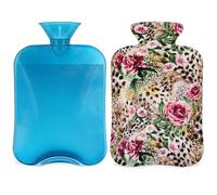 Tiger Leopard Print Rose Hot Water Bottle with Cover, 2L Hot Water Bag for Pain Relief, Neck Soft and Shoulder, Hand Feet Warmer, Hot and Cold Compress for Adult Kids