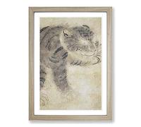 Tiger Licking its Paw by Tawaraya Sotatsu Framed Print | A2 Oak Framed Wall Art | Ready to Hang | Modern Animal Picture | Living Room Bedroom Lounge Office