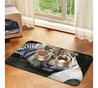 Tiger Lie On Rock Dog Food Mat, Absorbent Pet Feeding Mat for Food and Water Bowls Non-Slip Placement Pad for Floors Waterproof Quick Dry Water Dispenser Mat for Dogs Puppy Cats 12x18 Inch