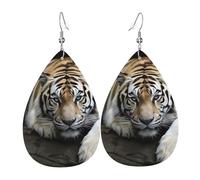 Tiger Lie On Rock Earrings for Women Teardrop Dangle Earrings Boho Lightweight Unique Leather Earrings Fashion Pendant for Birthday Gift Fashion Jewelry