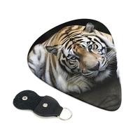 Tiger Lie On Rock Guitar Picks 6 Pack with Leather Guitar Pick Holder Keychain, Plectrum Key Fob Cases Bag, Abstract Art Plectrum for Acoustic Electric Guitar, Ukulele 0.96mm