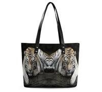Tiger Lie On Rock Handbag Leather Tote with Zipper Tote Bags Large Ladies Shoulder Handbag for Work Travel