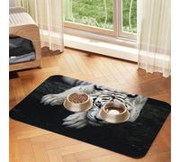 Tiger Lie On Rock Patterned Pet Feeding Mat with Water-Absorbing PU Top & Rubber Base - Anti-Slip Dog Cat Food Mat for Cats, Dogs & Pets, 40x60cm